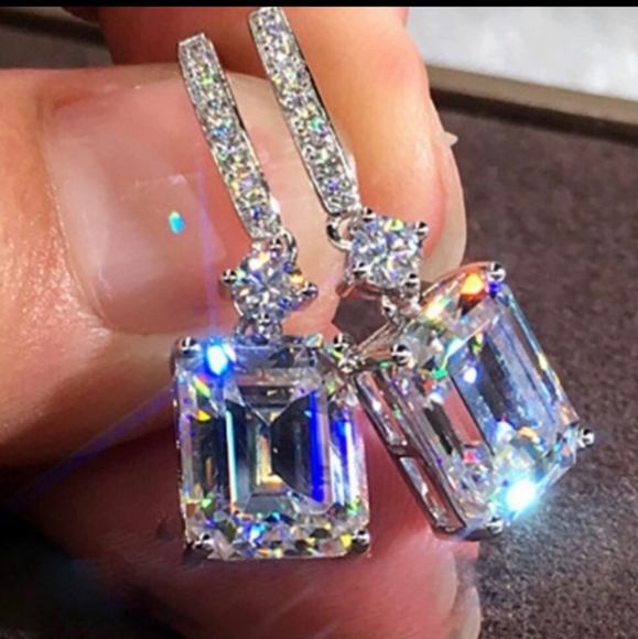 STERLING SILVER CRYSTAL DANGLE EARRINGS - Picture 7 of 14